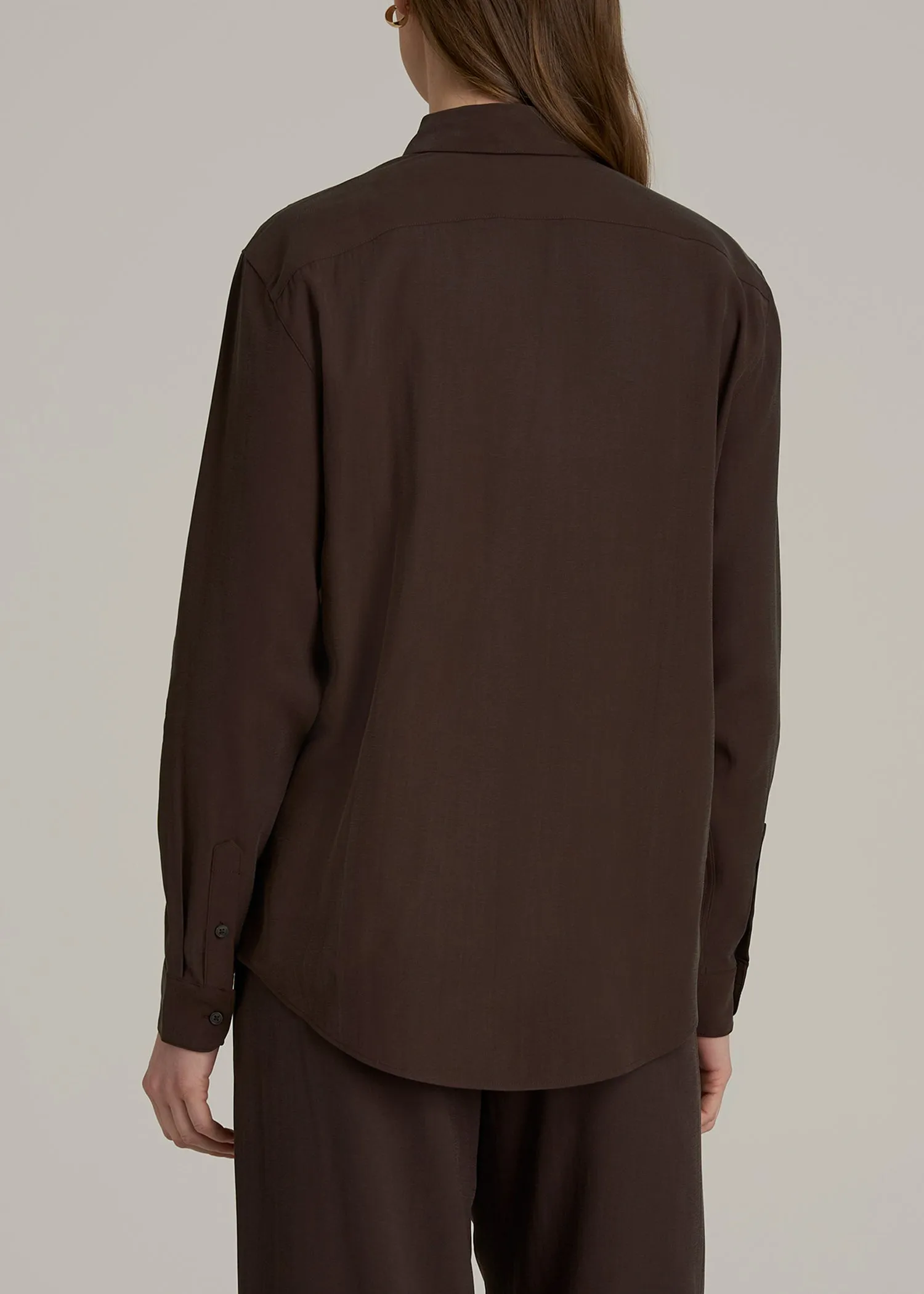 Relaxed Button-Up Single-Pocket Blouse for Tall Women in Espresso sold by American Tall product image thumbnail 5