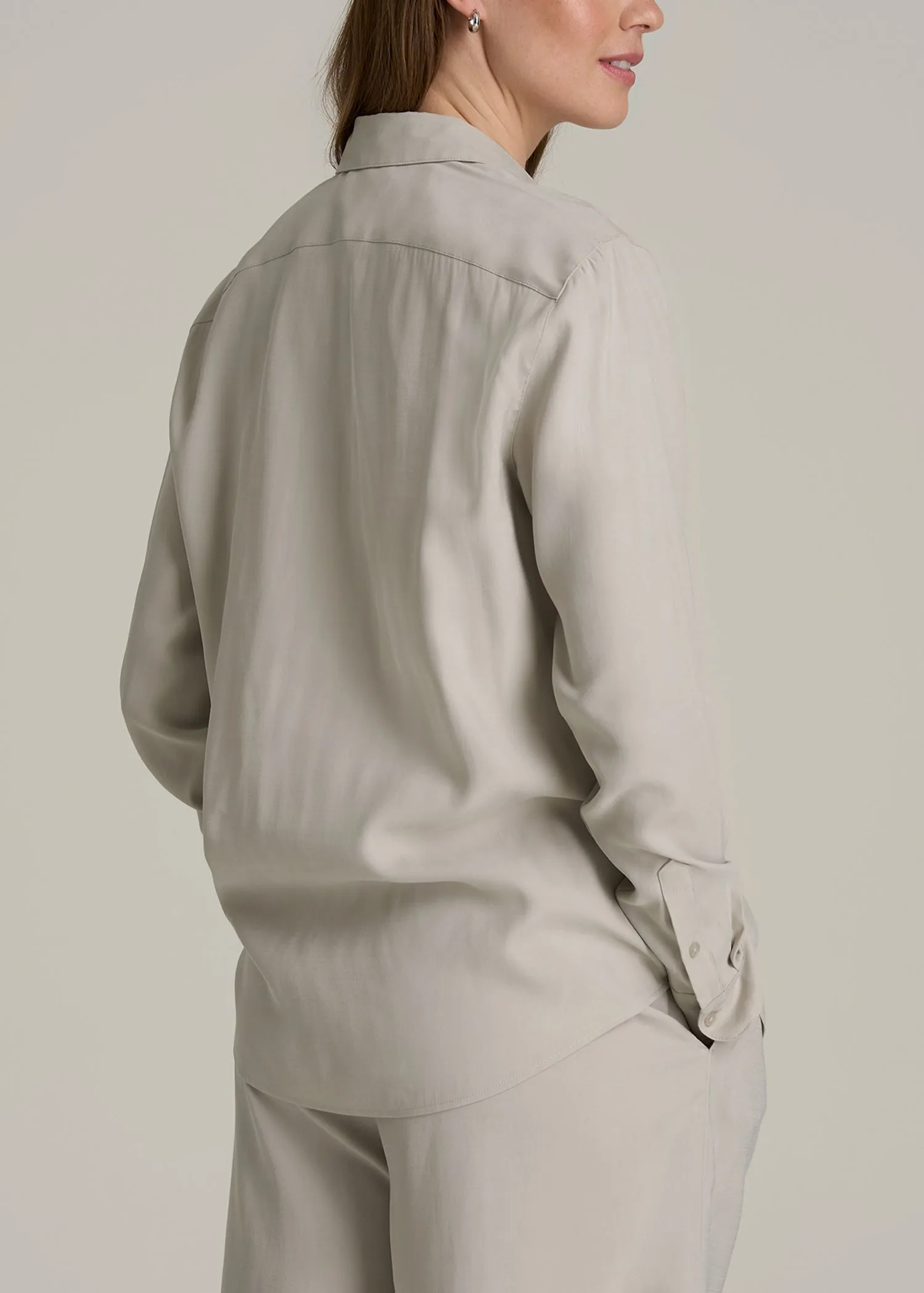 Relaxed Button-Up Single-Pocket Blouse for Tall Women in Stone sold by American Tall product image thumbnail 5