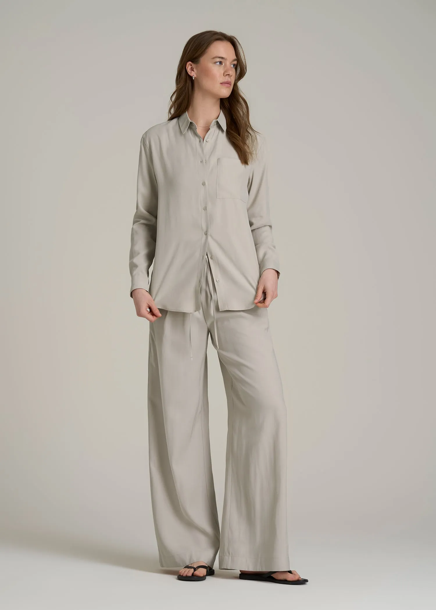 Relaxed Button-Up Single-Pocket Blouse for Tall Women in Stone sold by American Tall product image thumbnail 4