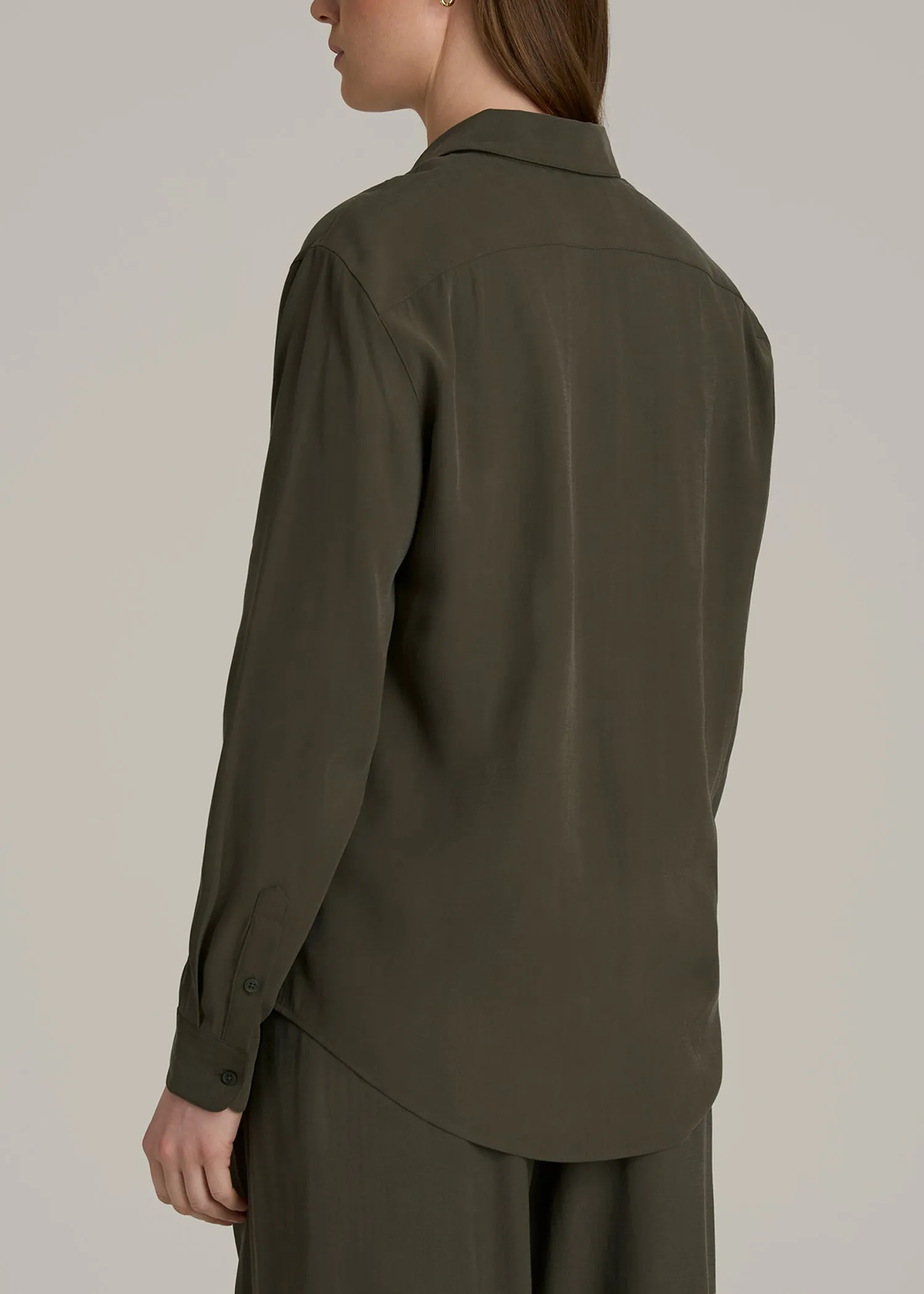 Relaxed Button-Up Single-Pocket Blouse for Tall Women in Forest Night sold by American Tall product image thumbnail 5