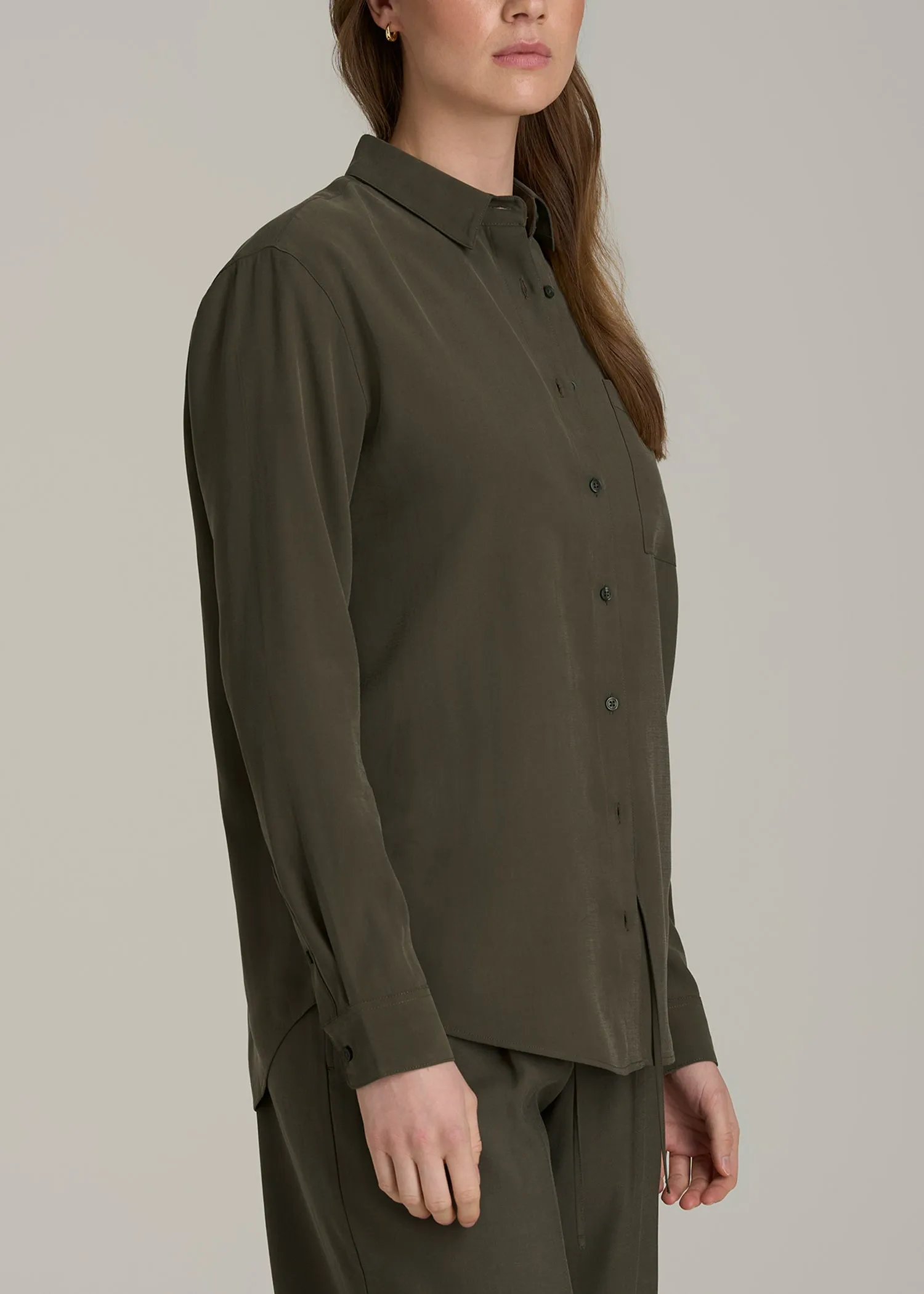Relaxed Button-Up Single-Pocket Blouse for Tall Women in Forest Night sold by American Tall product image thumbnail 3