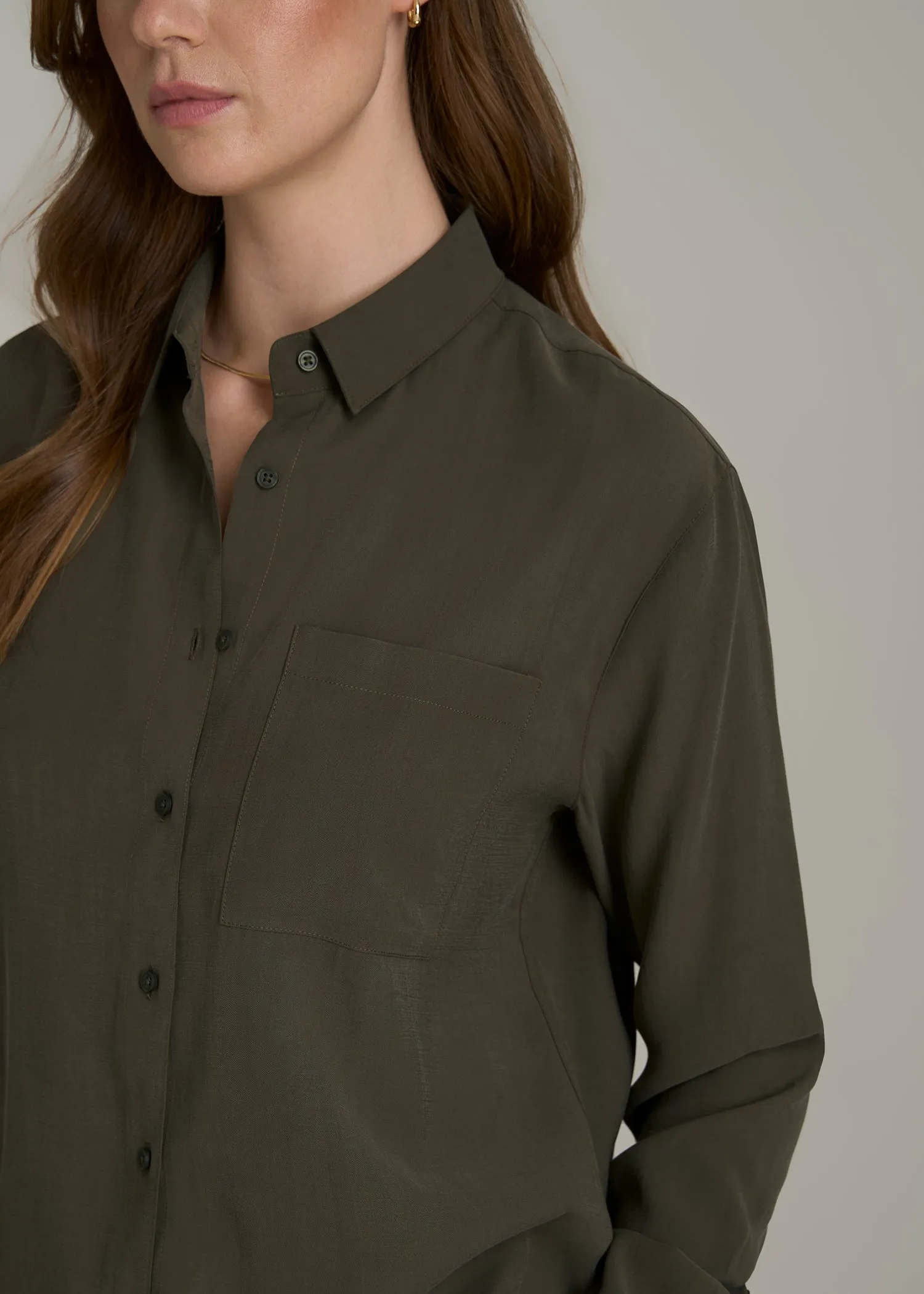 Relaxed Button-Up Single-Pocket Blouse for Tall Women in Forest Night sold by American Tall product image thumbnail 2