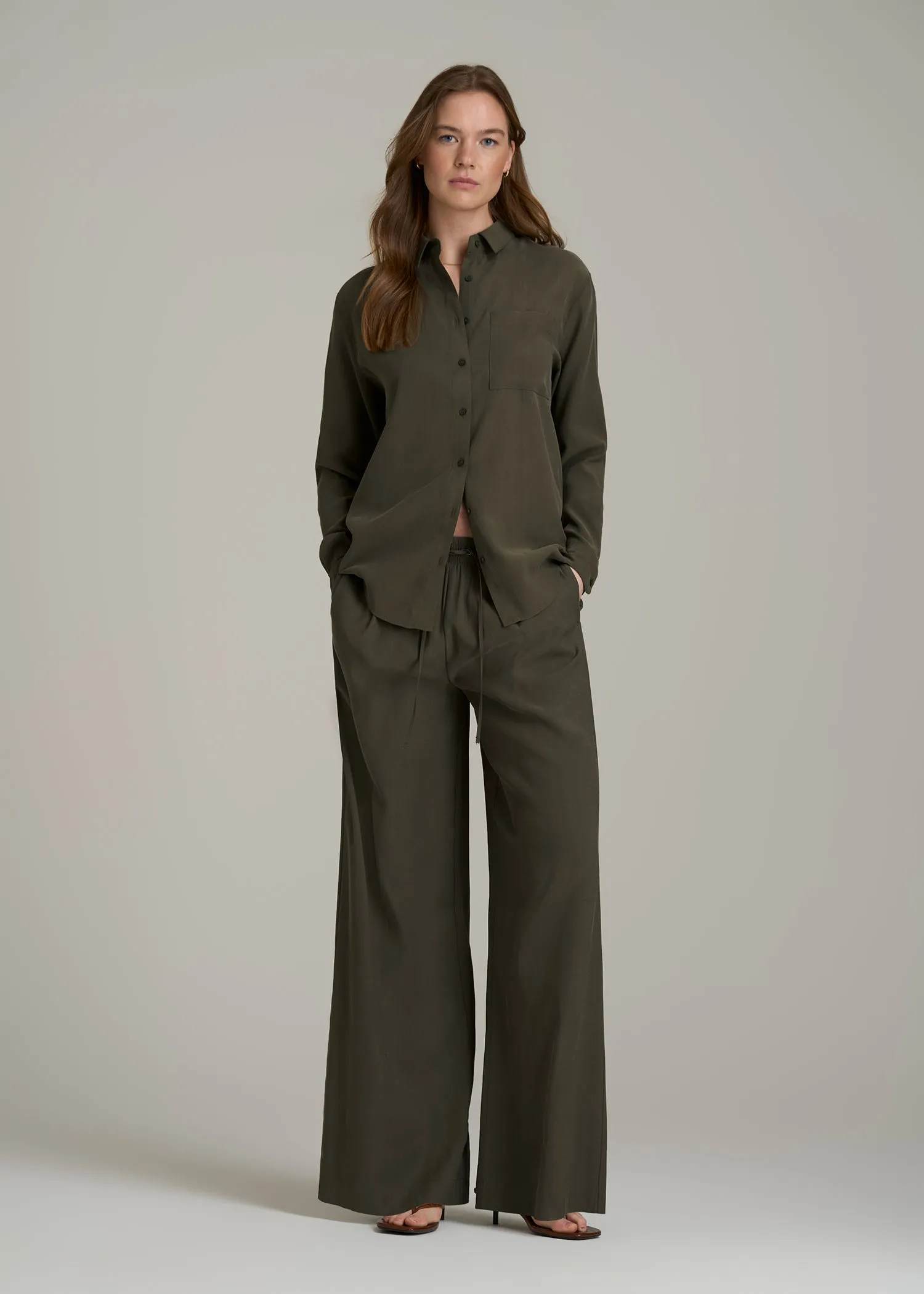 Relaxed Button-Up Single-Pocket Blouse for Tall Women in Forest Night sold by American Tall product image thumbnail 4
