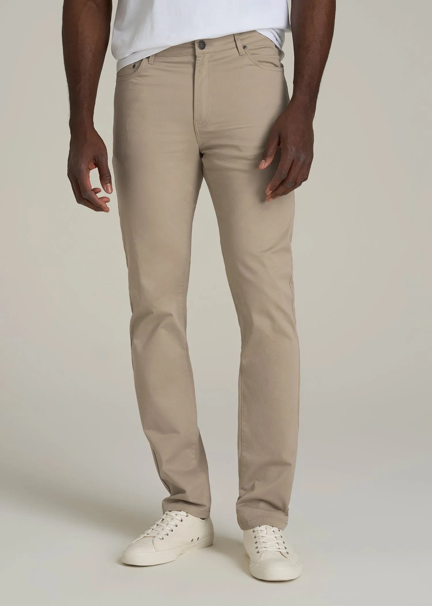 Dylan Slim Fit Five-Pocket Pants For Tall Men in Desert Khaki sold by American Tall