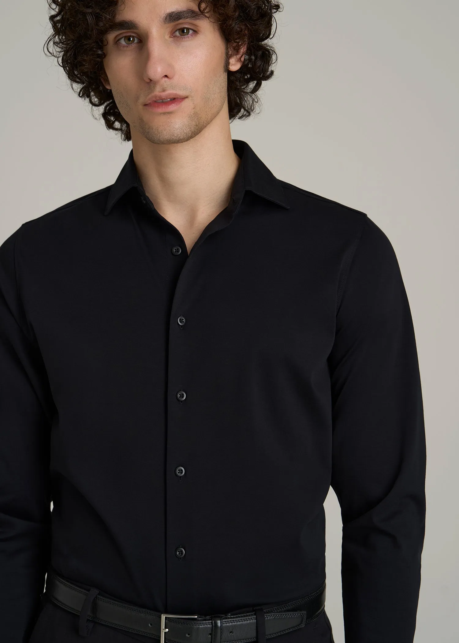 Stretch Jersey Dress Shirt for Tall Men in Black sold by American Tall product image thumbnail 2