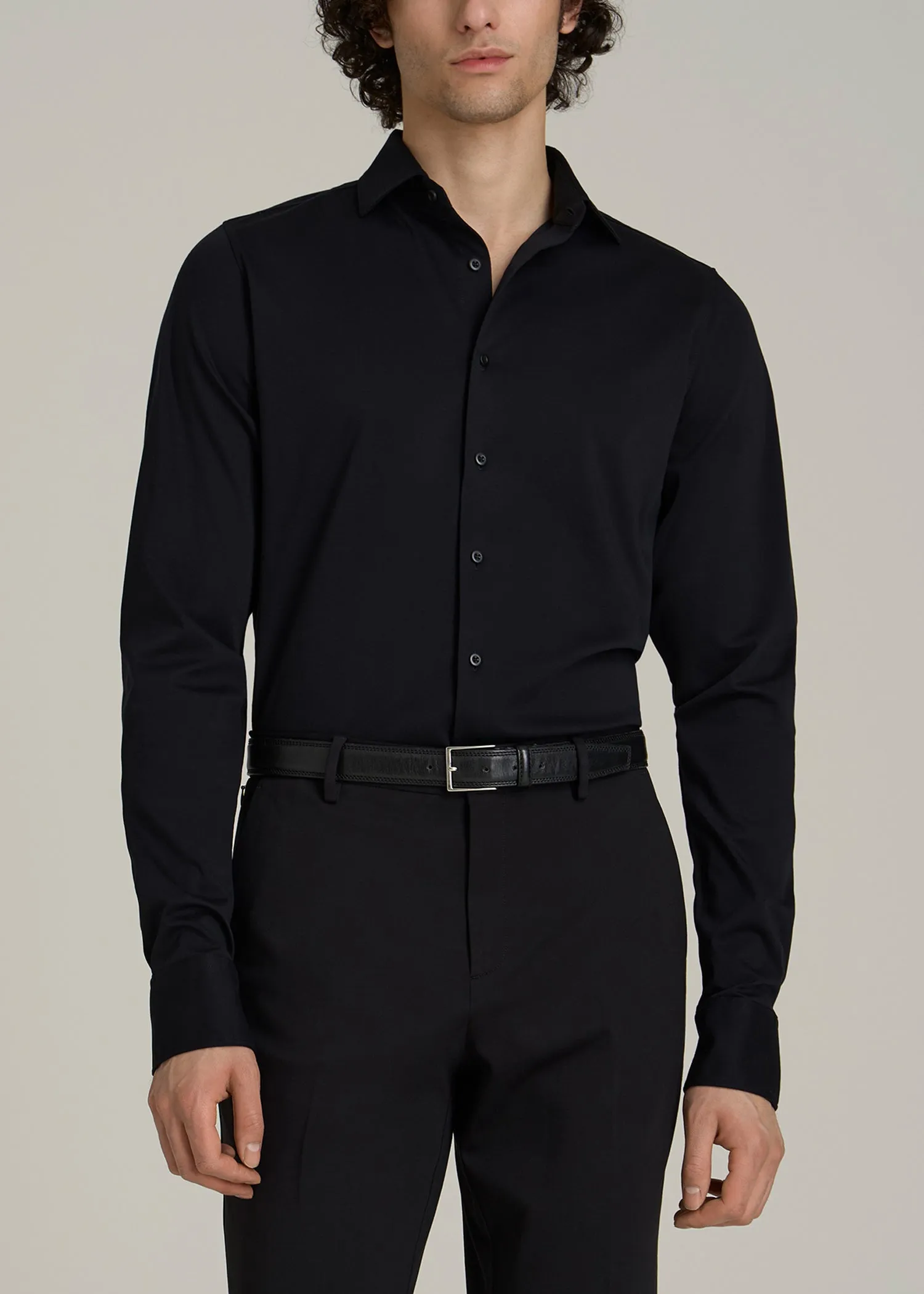 Stretch Jersey Dress Shirt for Tall Men in Black sold by American Tall