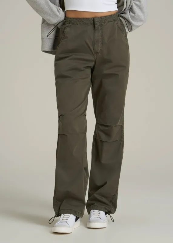 Garment Dyed Parachute Chino Pants for Tall Women in Forest Night sold by American Tall