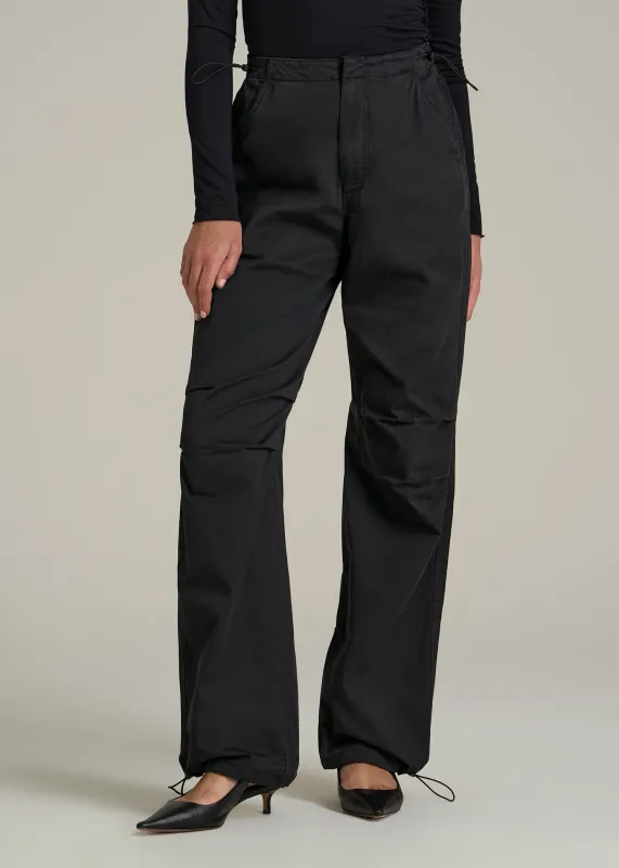 Garment Dyed Parachute Chino Pants for Tall Women in Vintage Black sold by American Tall