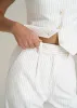 High-Rise Wide-Leg Pleated Dress Pants for Tall Women in Off White Pinstripe sold by American Tall