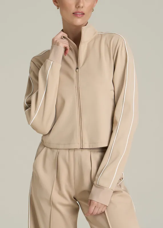 Cropped Track Jacket with Piping for Tall Women in Clay sold by American Tall