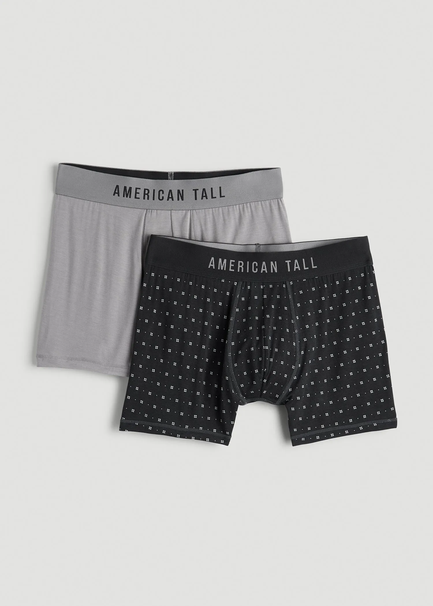 Micro Modal Boxer Briefs for Tall Men in Dark Grey Geo & Pebble Grey sold by American Tall
