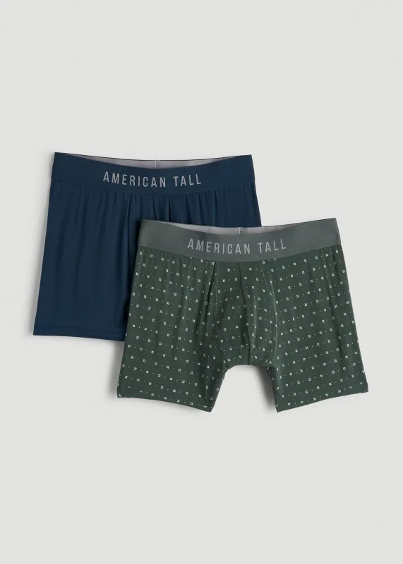 Micro Modal Boxer Briefs for Tall Men in Dark Green Geo & Bright Navy sold by American Tall