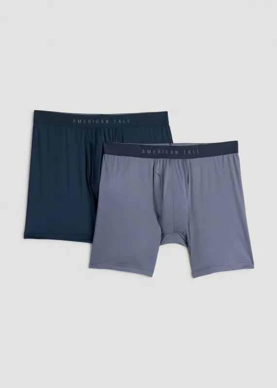 2-Pack A.T. Performance Boxer Briefs for Tall Men in Navy Blue & Blue Slate sold by American Tall