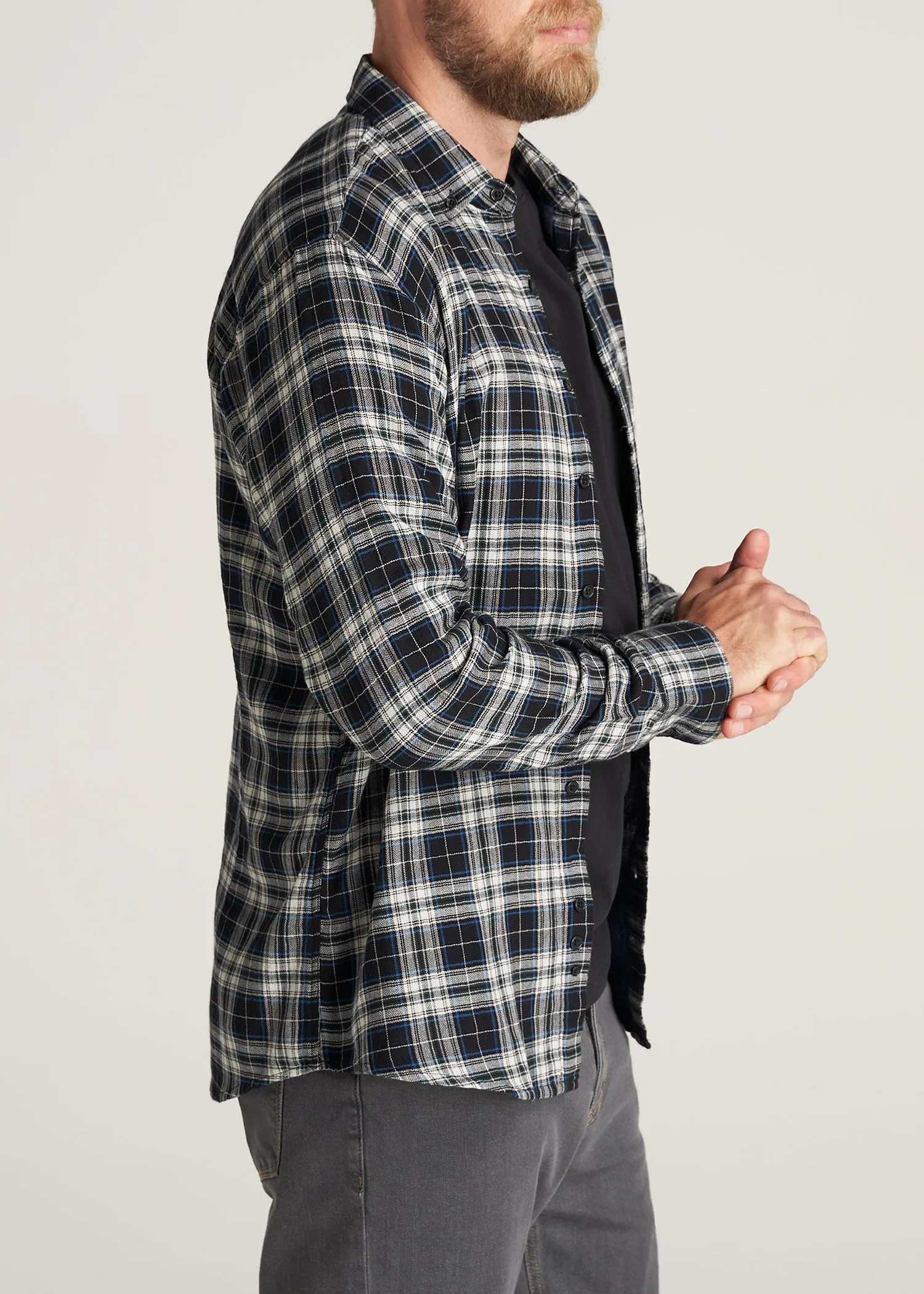 Double-Weave Button-Up Shirt for Tall Men in Black & Natural sold by American Tall product image thumbnail 3