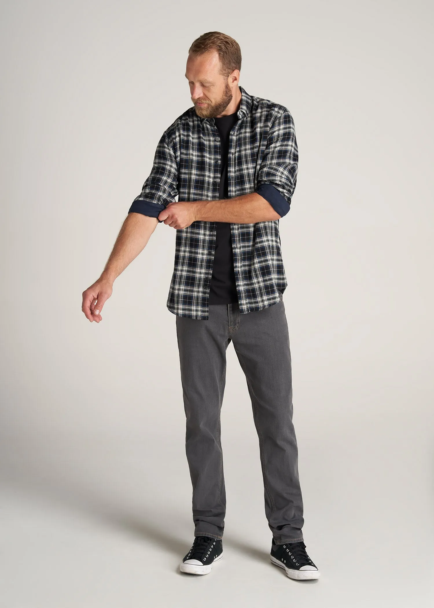 Double-Weave Button-Up Shirt for Tall Men in Black & Natural sold by American Tall product image thumbnail 4