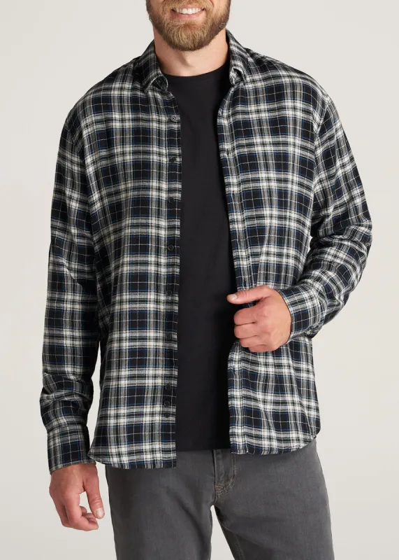 Double-Weave Button-Up Shirt for Tall Men in Black & Natural sold by American Tall