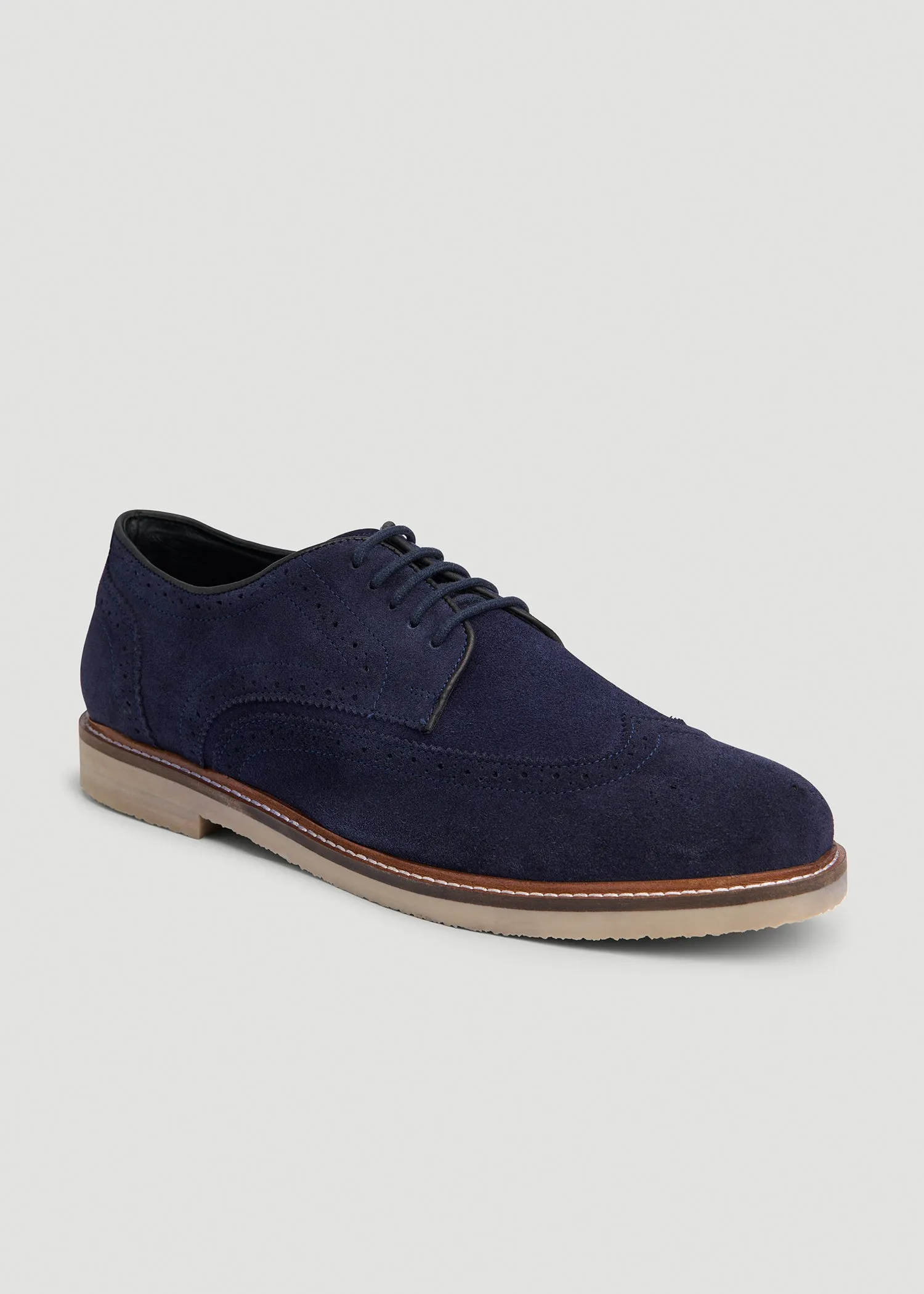 Suede Wingtip Oxfords for Tall Men in Dark Navy sold by American Tall