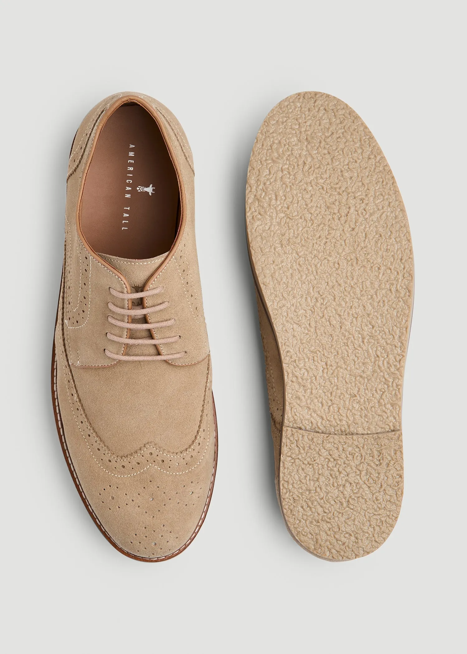 Suede Wingtip Oxfords for Tall Men in Beige sold by American Tall product image thumbnail 4