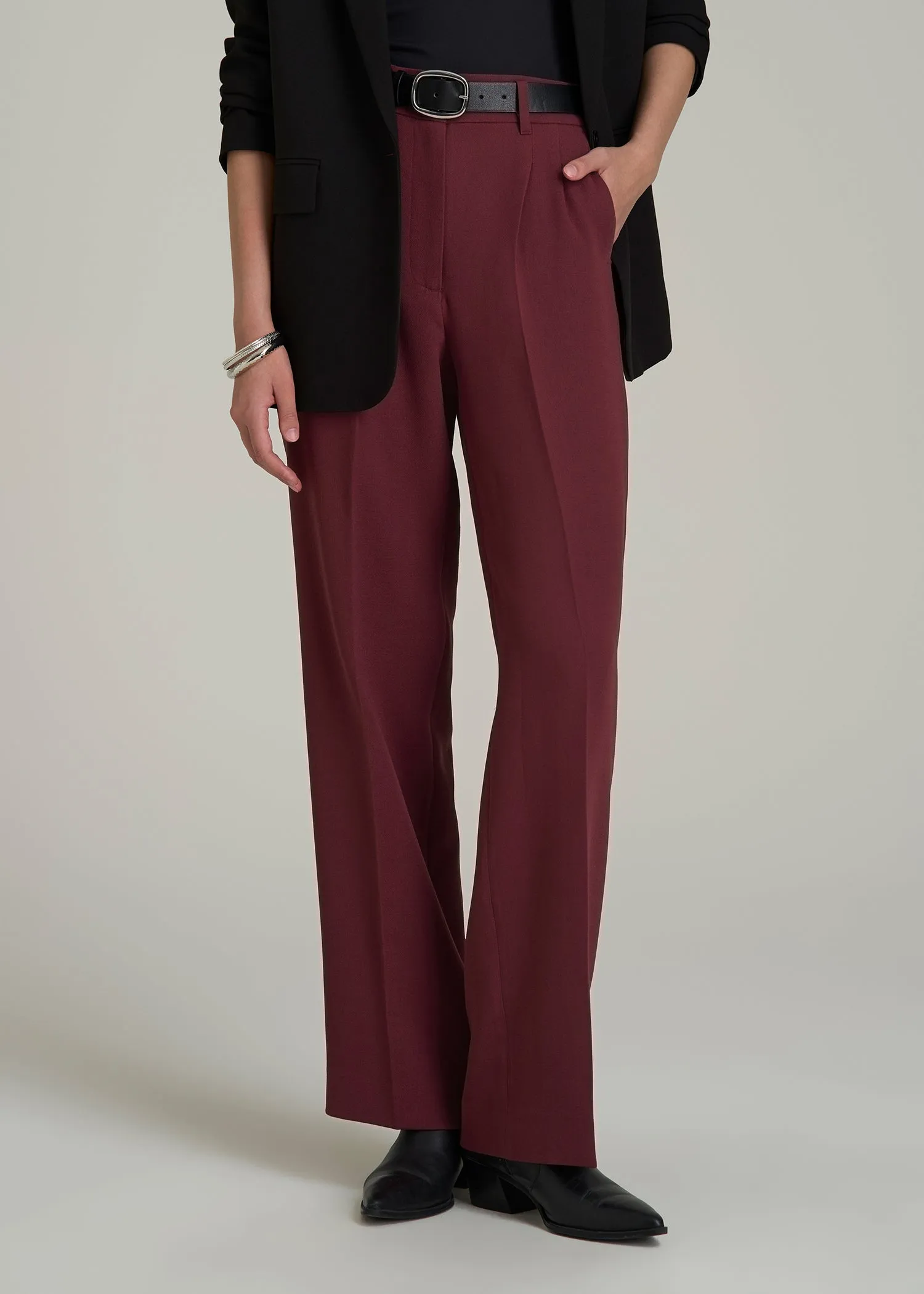 Wide Leg Pleated Dress Pants 2.0 for Tall Women in Tawny Port sold by American Tall