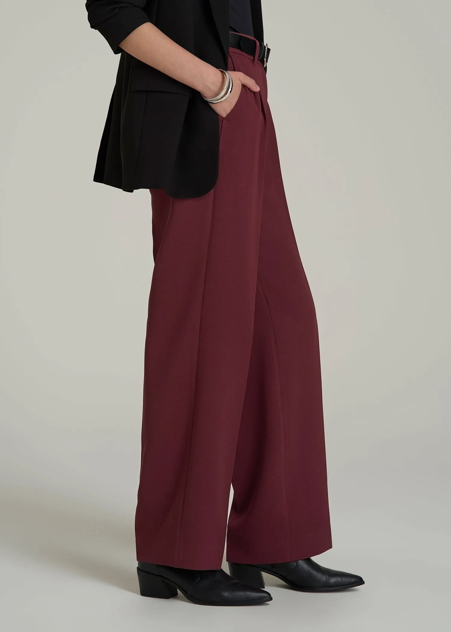 Wide Leg Pleated Dress Pants 2.0 for Tall Women in Tawny Port sold by American Tall product image thumbnail 3
