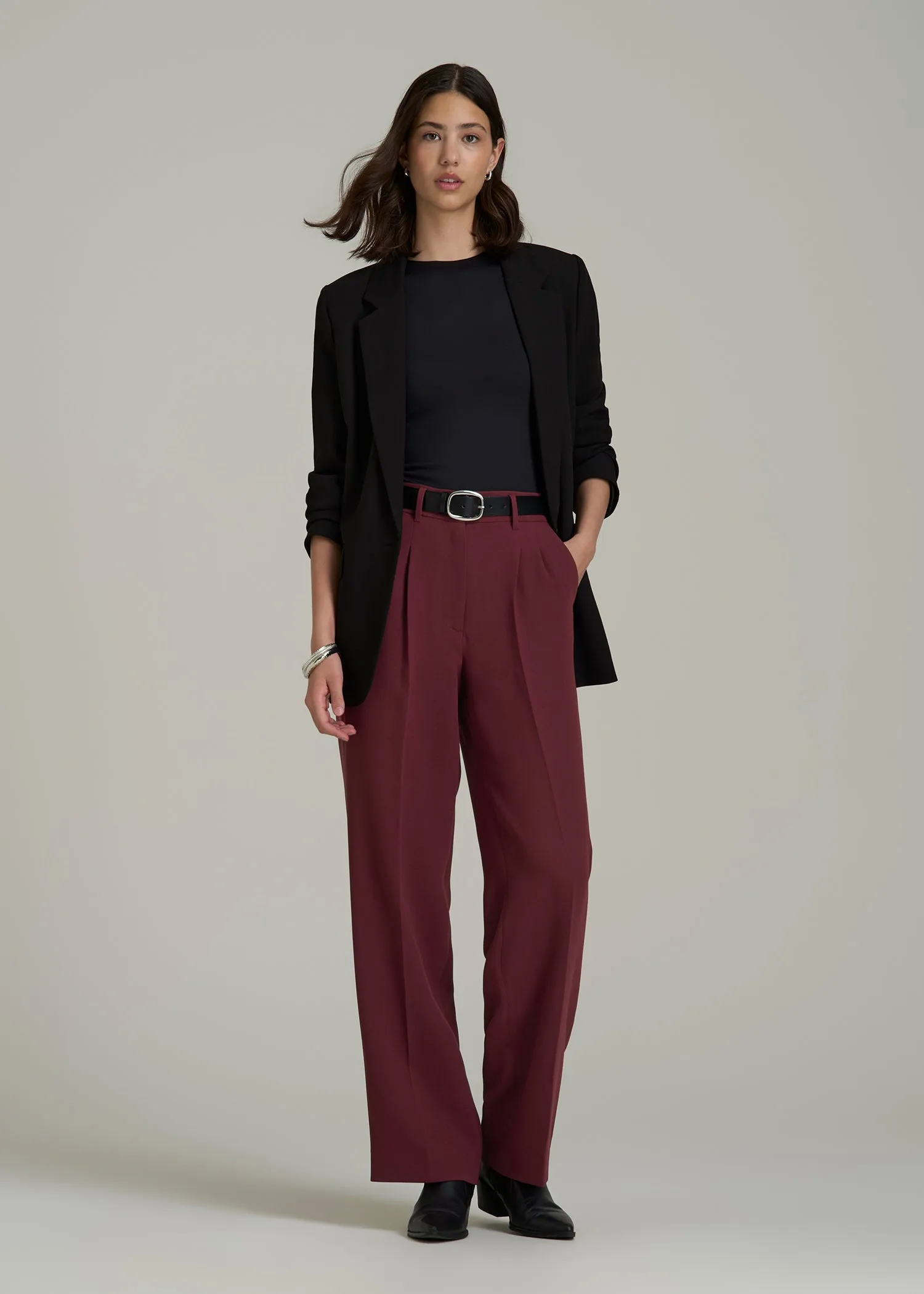 Wide Leg Pleated Dress Pants 2.0 for Tall Women in Tawny Port sold by American Tall product image thumbnail 4
