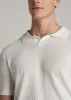 Linen Blend Ribbed Knit Polo Shirt for Tall Men in Ecru sold by American Tall