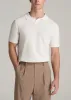 Linen Blend Ribbed Knit Polo Shirt for Tall Men in Ecru sold by American Tall