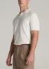 Linen Blend Ribbed Knit Polo Shirt for Tall Men in Ecru sold by American Tall