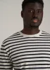 Long Sleeve Striped Tall Men's Tee in Beige Heather and Black Stripe sold by American Tall