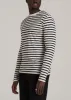 Long Sleeve Striped Tall Men's Tee in Beige Heather and Black Stripe sold by American Tall