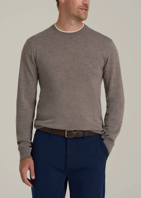 Merino Wool Crewneck Tip Sweater for Tall Men in Pinecone sold by American Tall
