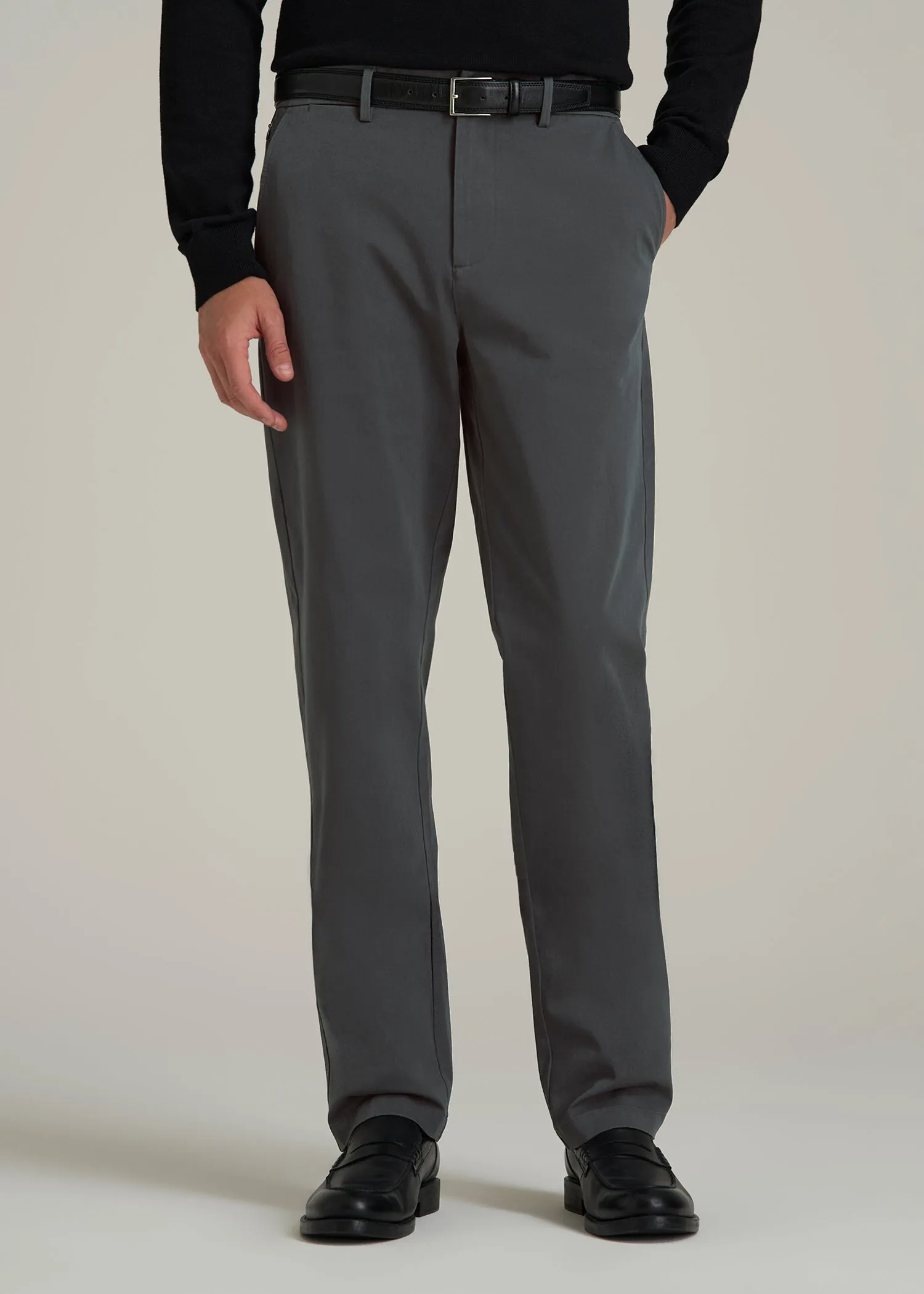 4-Way Stretch Commuter Tapered Chino Pants for Tall Men in Dark Ash sold by American Tall