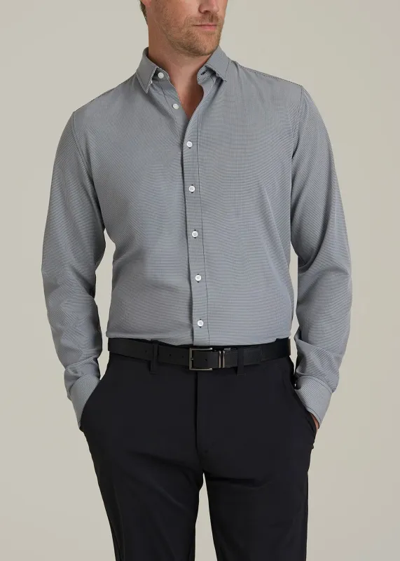 Traveler Stretch Dress Shirt for Tall Men in Navy and White Houndstooth sold by American Tall