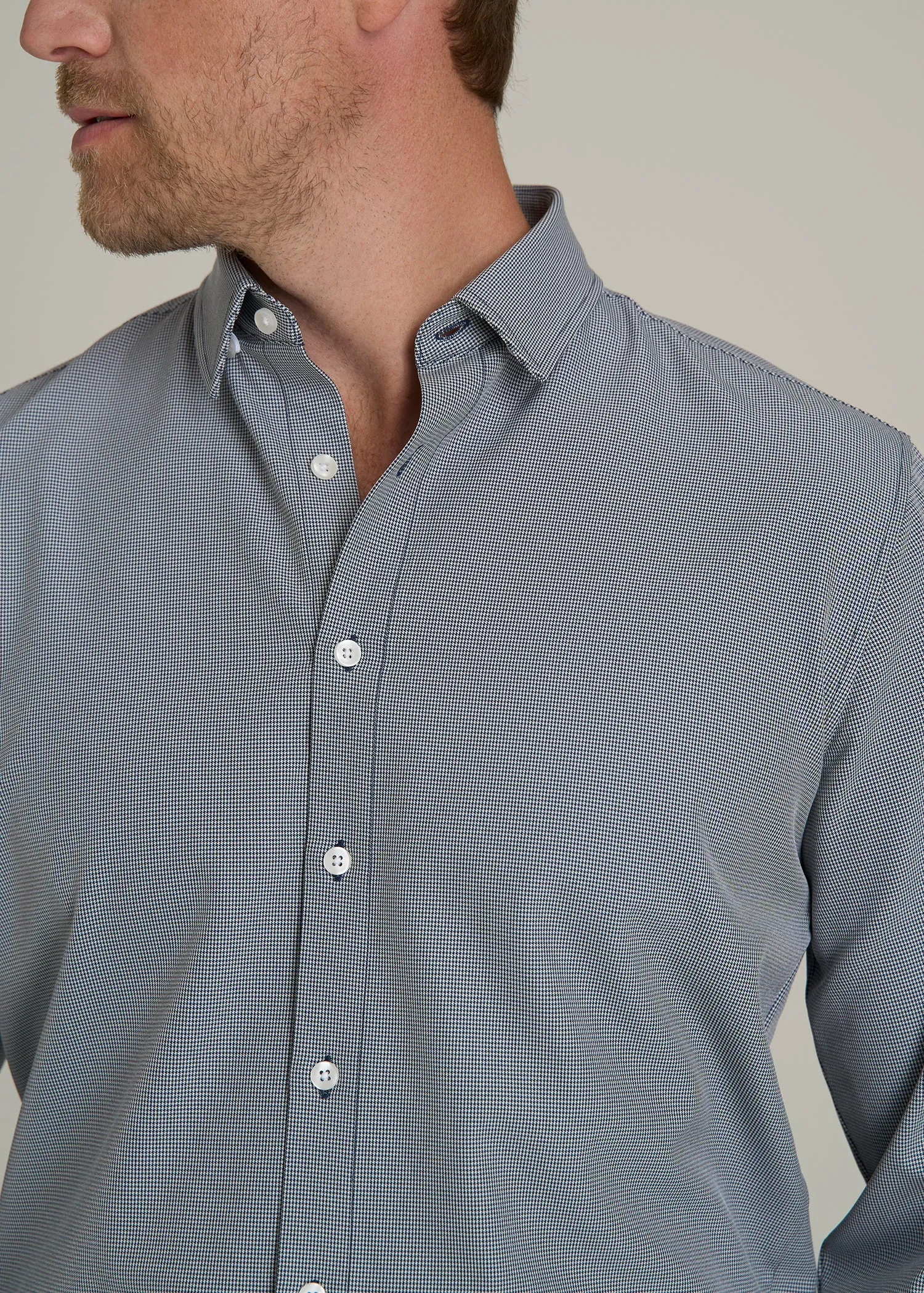Traveler Stretch Dress Shirt for Tall Men in Navy and White Houndstooth sold by American Tall product image thumbnail 2