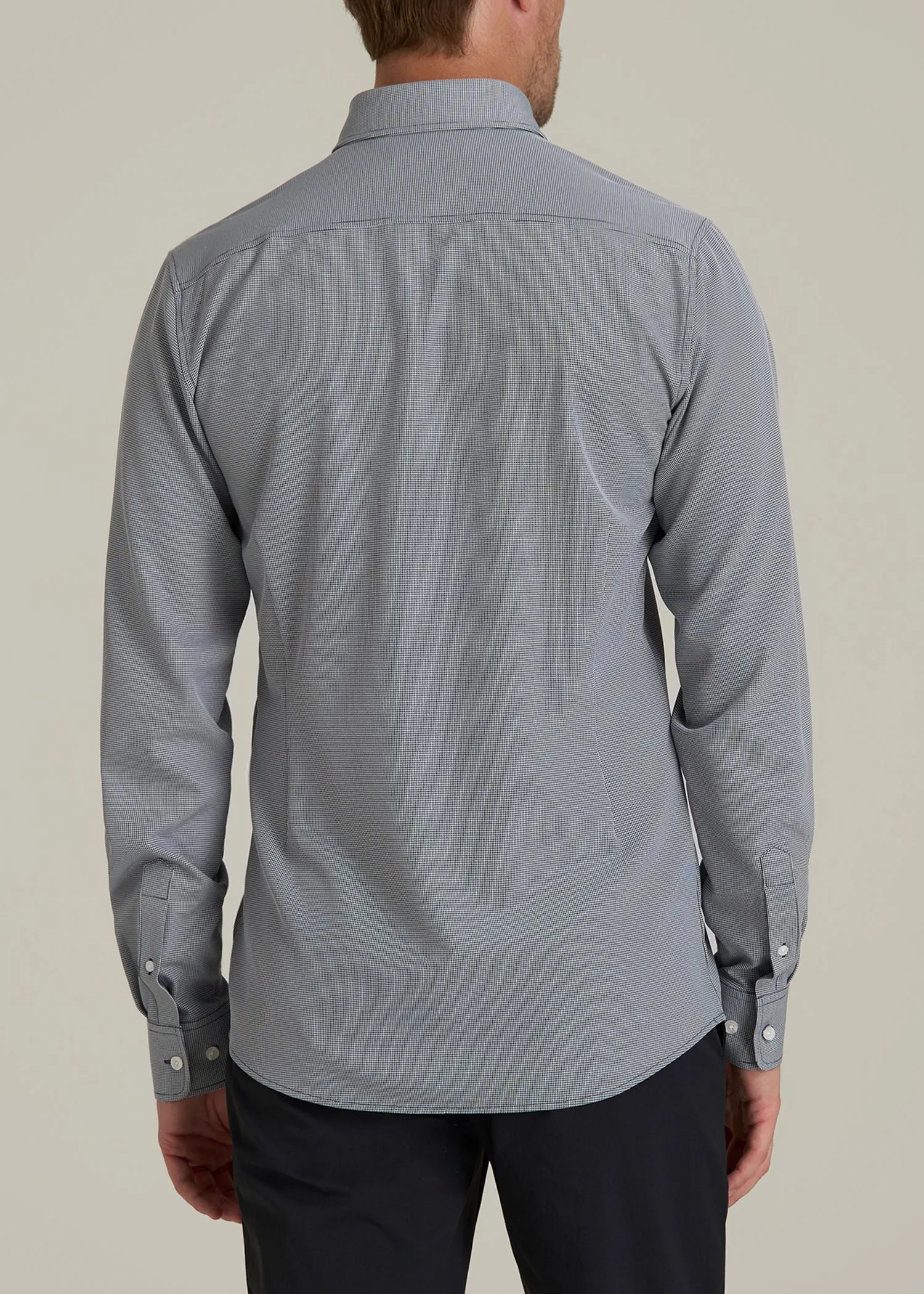 Traveler Stretch Dress Shirt for Tall Men in Navy and White Houndstooth sold by American Tall product image thumbnail 5