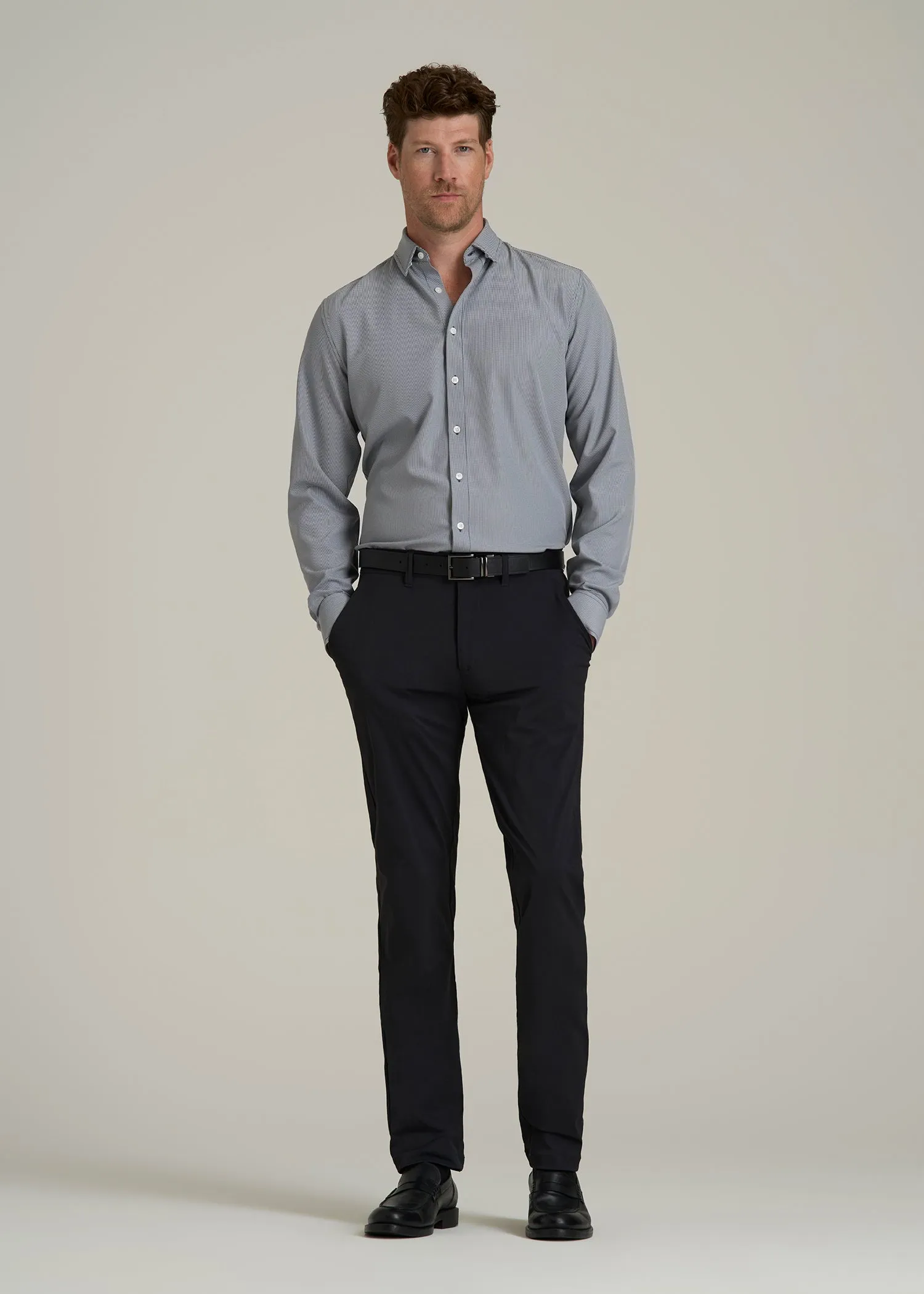 Traveler Stretch Dress Shirt for Tall Men in Navy and White Houndstooth sold by American Tall product image thumbnail 4