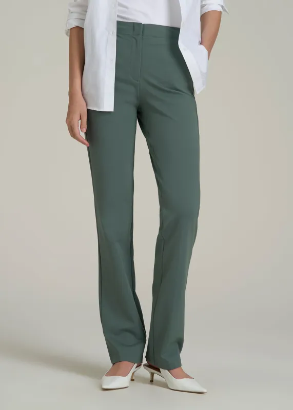 Slim Straight Leg Dress Pants for Tall Women in Balsam Green sold by American Tall
