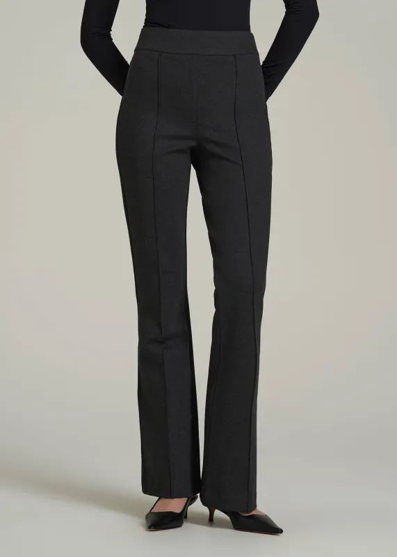 SoftFlex Ponte Pull On Flare Pants for Tall Women in Dark Charcoal Heather sold by American Tall