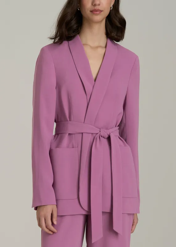 Crepe Wrap Blazer for Tall Women in Argyle Purple sold by American Tall