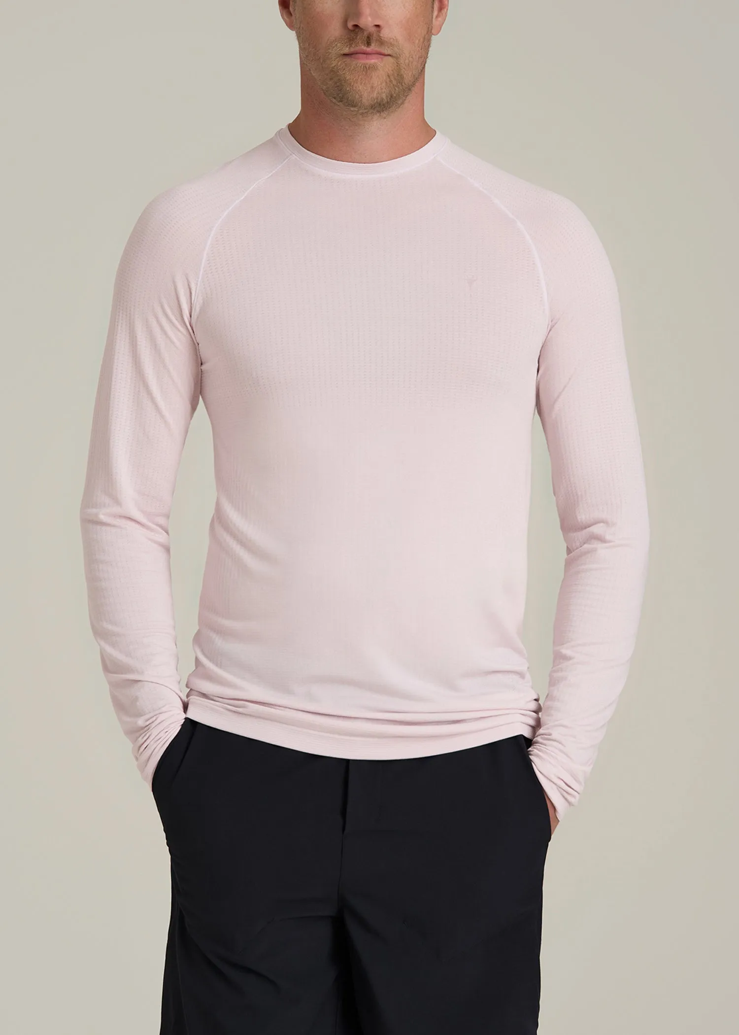 Long Sleeve Vented Performance Top for Tall Men in Grey Lilac sold by American Tall
