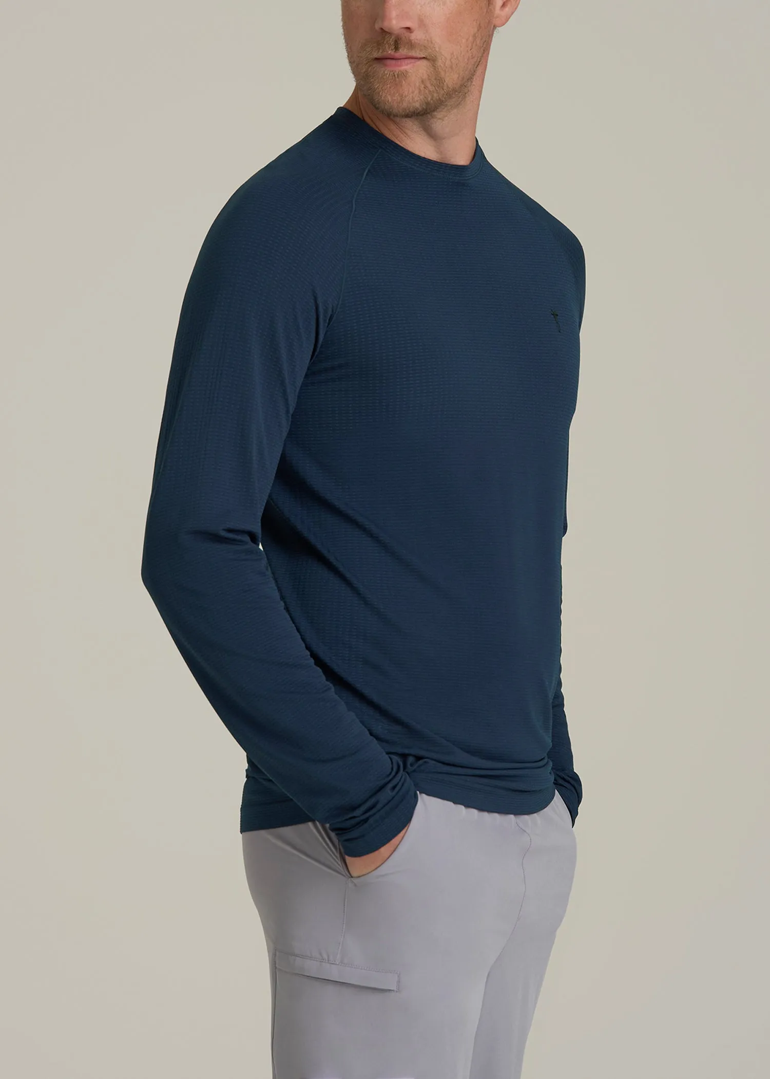 Long Sleeve Vented Performance Top for Tall Men in Navy Blue sold by American Tall product image thumbnail 3