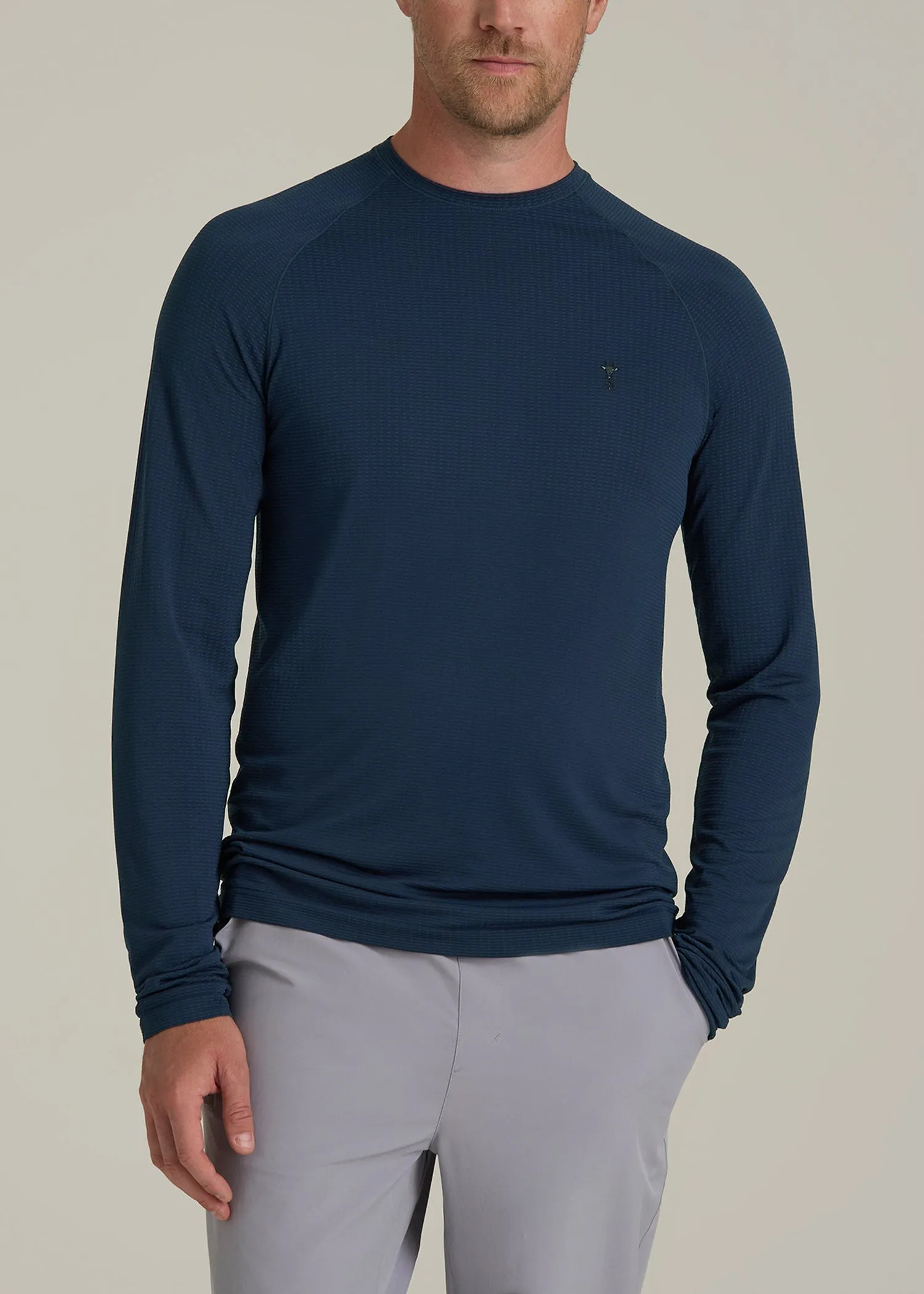 Long Sleeve Vented Performance Top for Tall Men in Navy Blue sold by American Tall