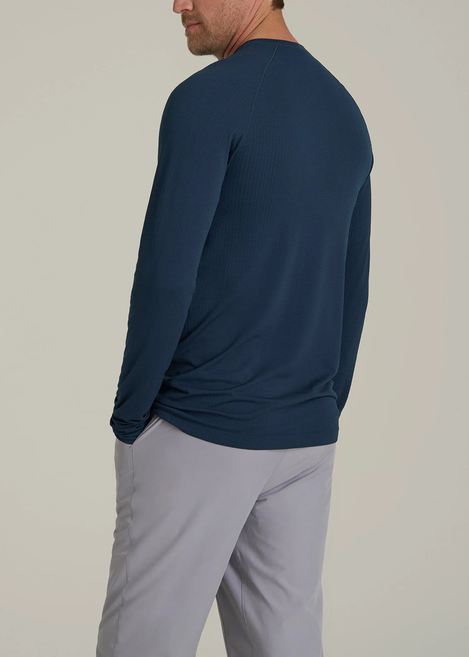 Long Sleeve Vented Performance Top for Tall Men in Navy Blue sold by American Tall product image thumbnail 5
