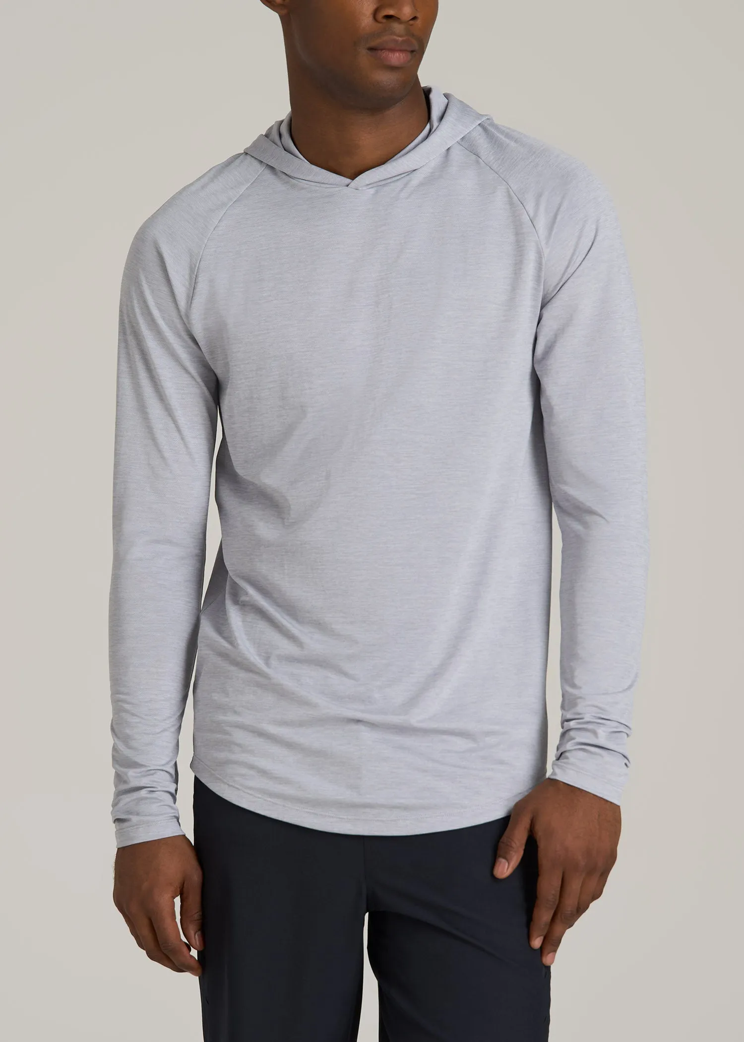 A.T. Performance Training Hoodie for Tall Men in Light Silver sold by American Tall