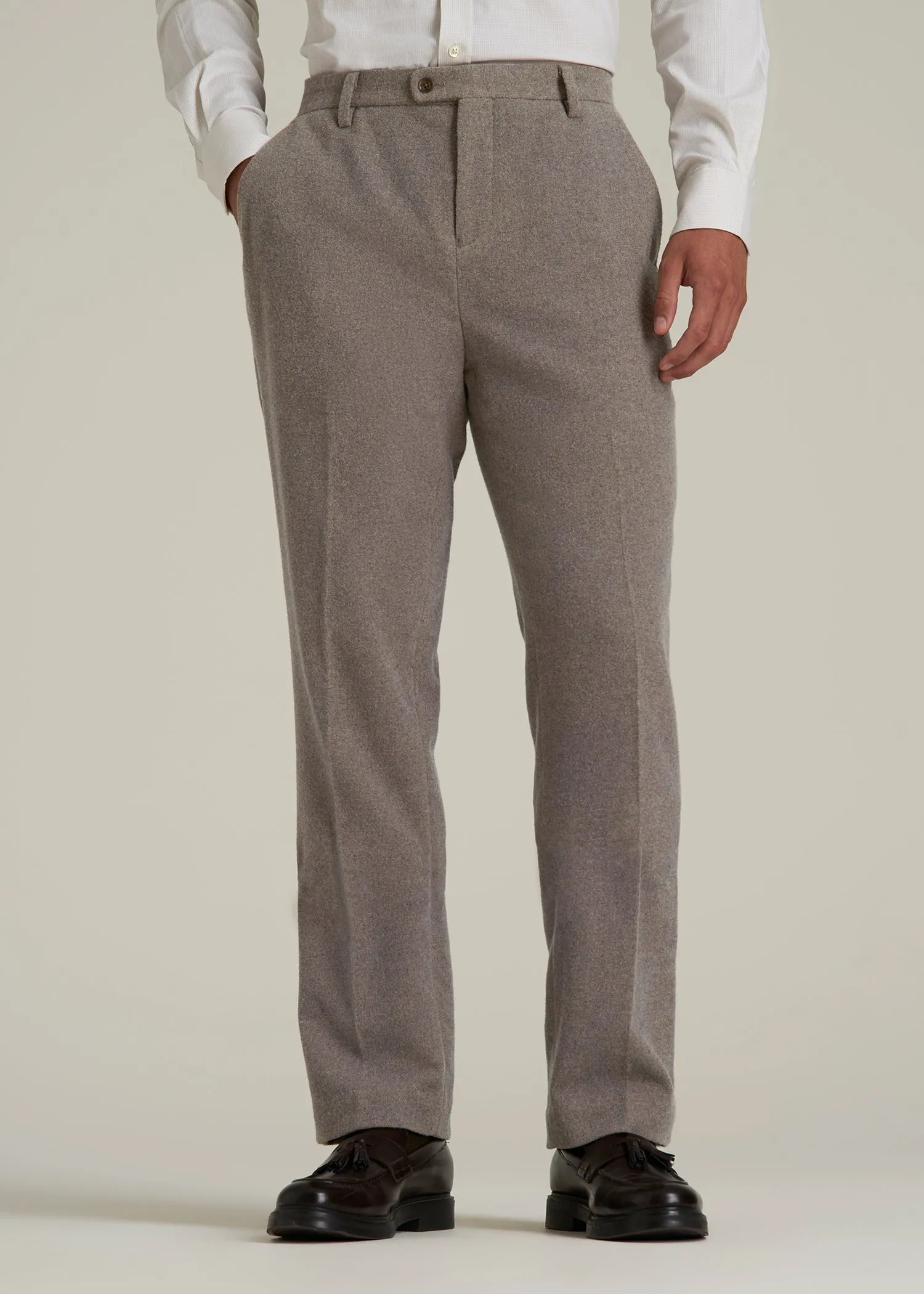 Wool Blend Dress Pants for Tall Men in Taupe Mix sold by American Tall