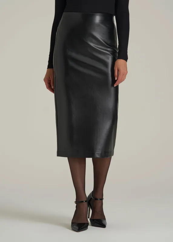 True Touch Leather Pencil Skirt for Tall Women in Black sold by American Tall