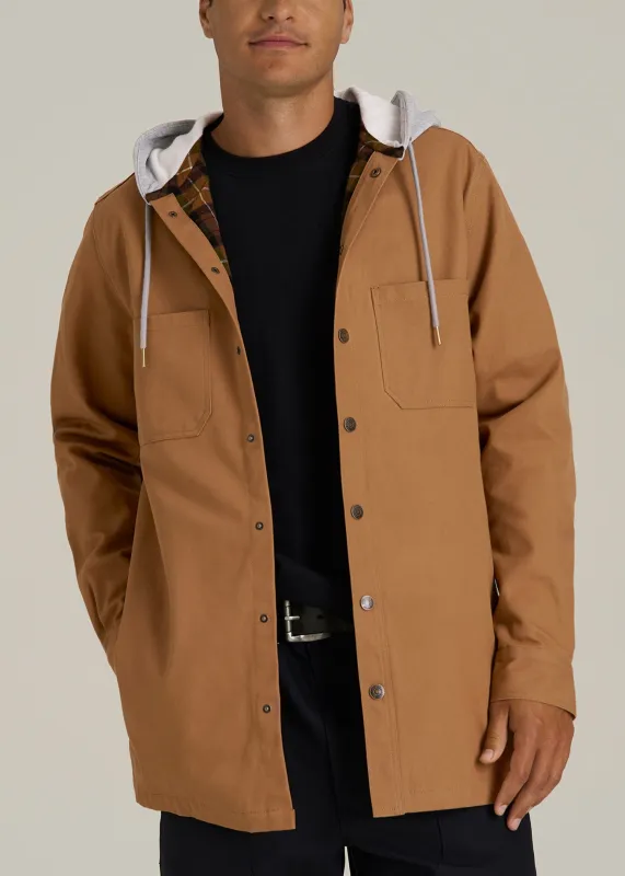 LJ&S Flannel-Lined Canvas Shirt Jacket for Tall Men in Vintage Tan sold by American Tall