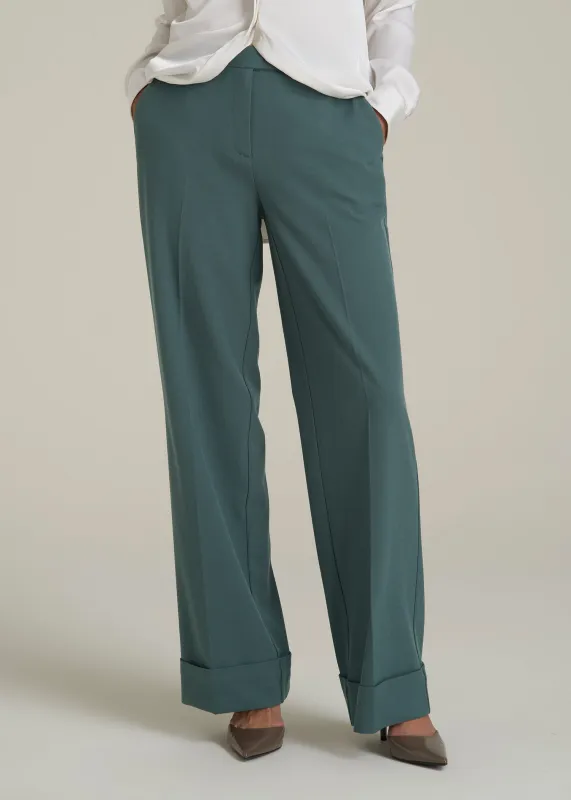 Wide-Leg Cuffed Pants for Tall Women in Balsam Green sold by American Tall
