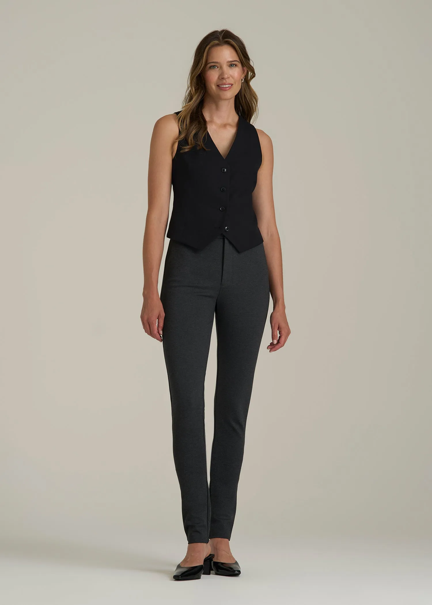 Flex Ponte Skinny High Rise Pant for Tall Women in Dark Charcoal Heather sold by American Tall product image thumbnail 4