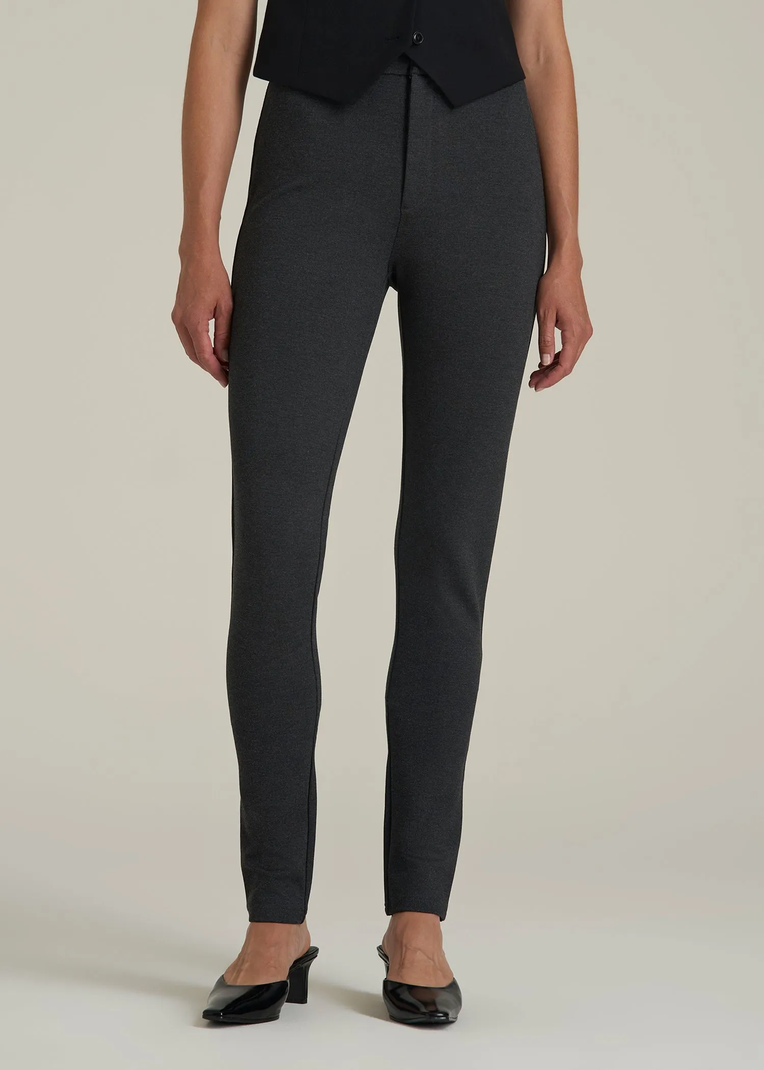 Flex Ponte Skinny High Rise Pant for Tall Women in Dark Charcoal Heather sold by American Tall